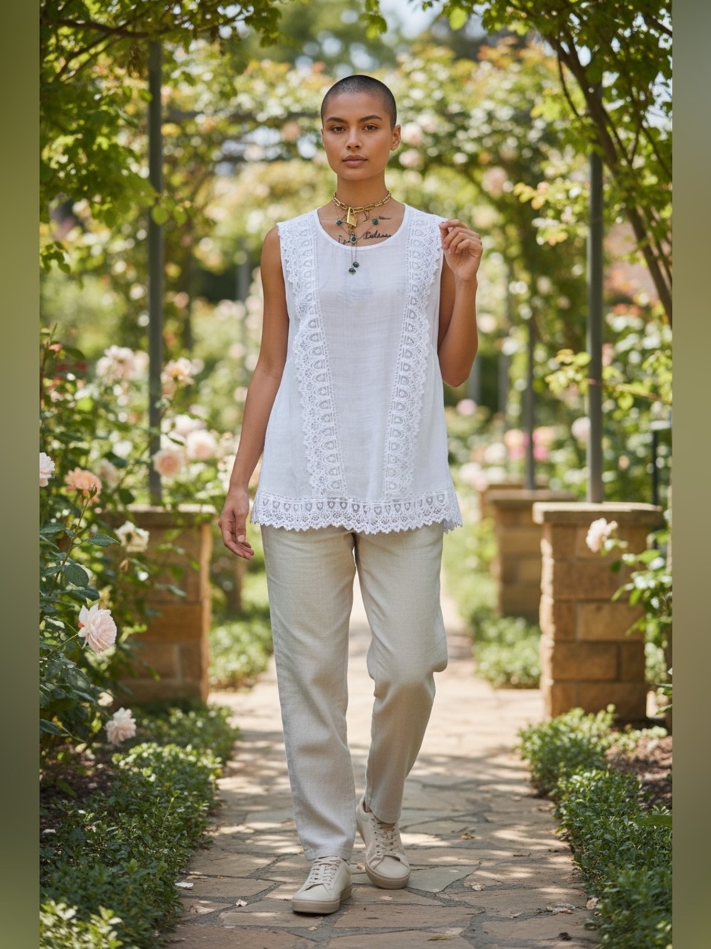 Zac & Rachel Woman 2X Elegant White Lace Trim Women's Top